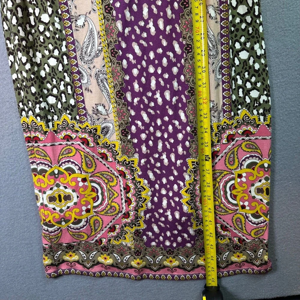 Women’s Fitted Multicolor Patterned Midi Dress - Pink/Purple
